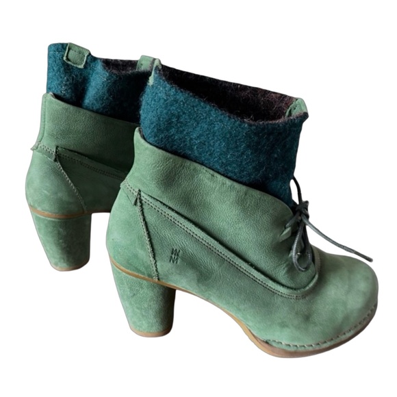 EL NATURALISTA Women’s Suede Leather Boots Size 7US Green Felt Up Block Heel - Picture 5 of 10